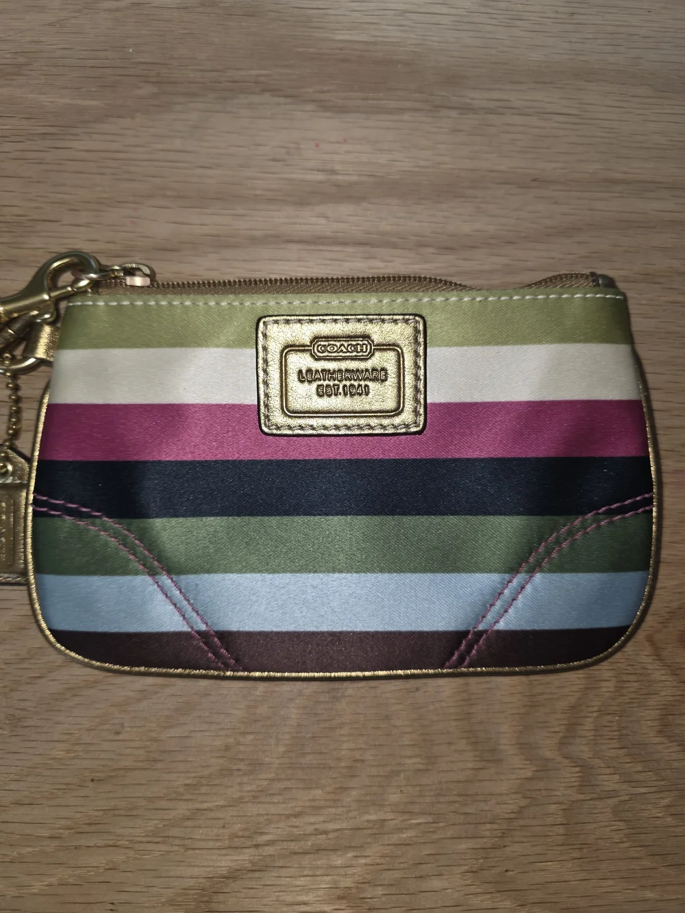 COACH Multicolor Striped Small Wristlet with Gold Trim